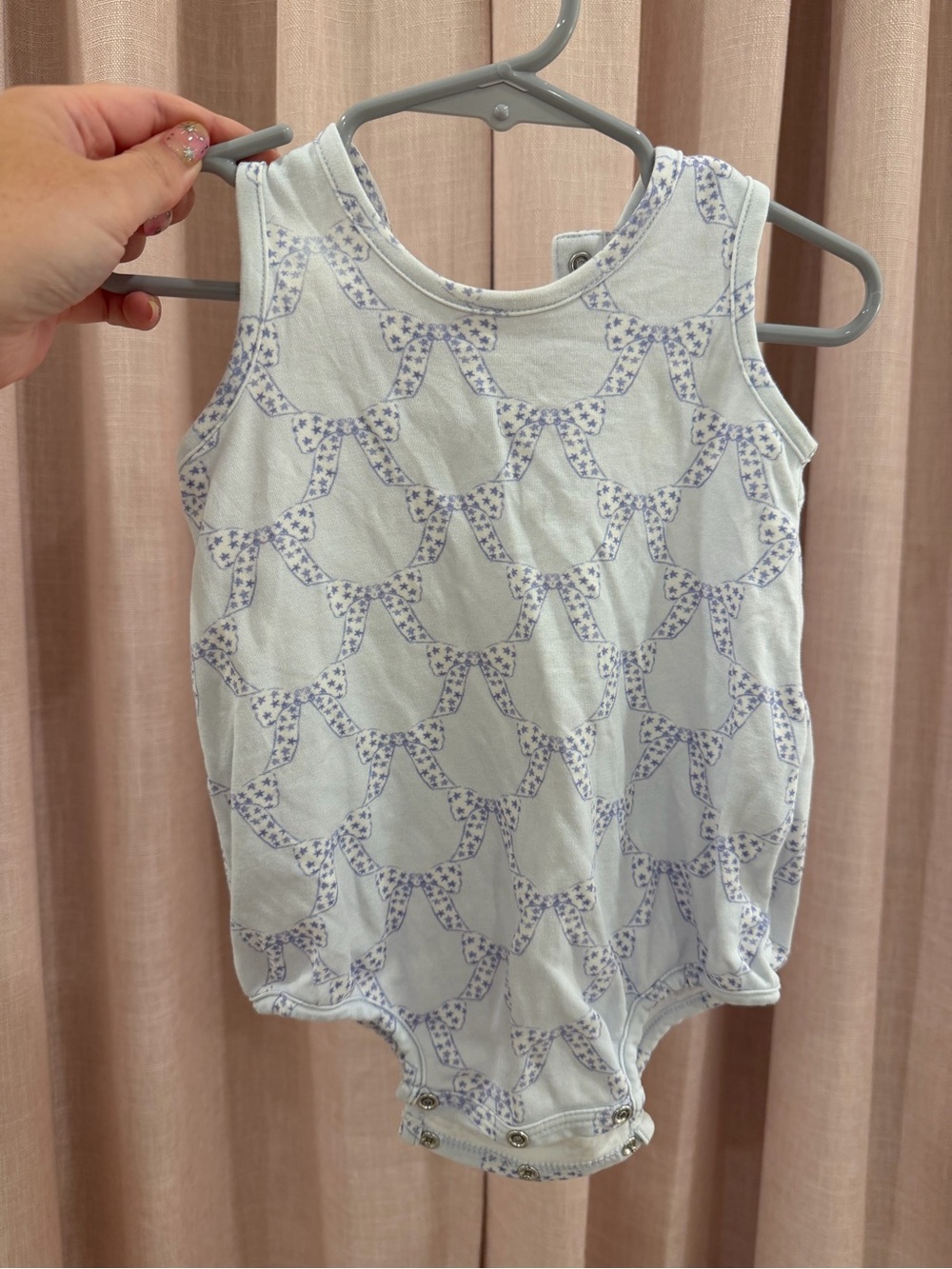 Baby Girls Sleeveless Bow-Print One-Piece Bodysuit - Light Blue
